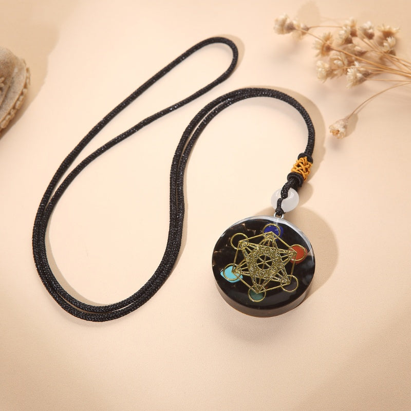 Black Tourmaline Metatron’s Cube Orgonite Protection Necklace