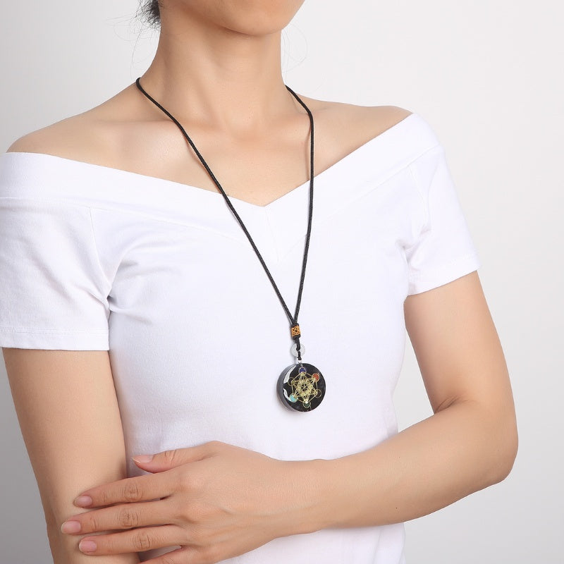 Black Tourmaline Metatron’s Cube Orgonite Protection Necklace