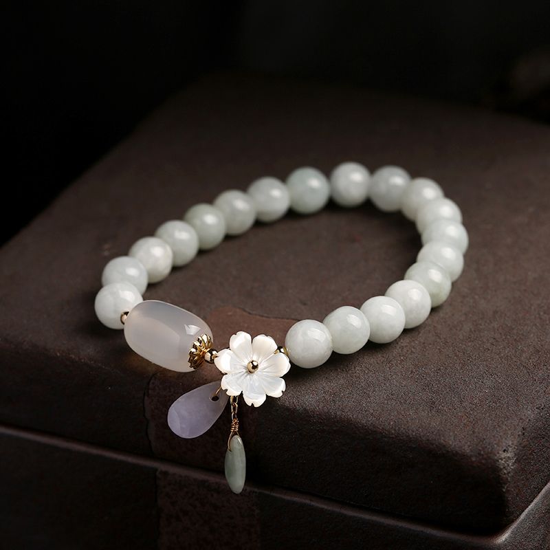 Natural Light Green Jade Bead Bracelet for Luck