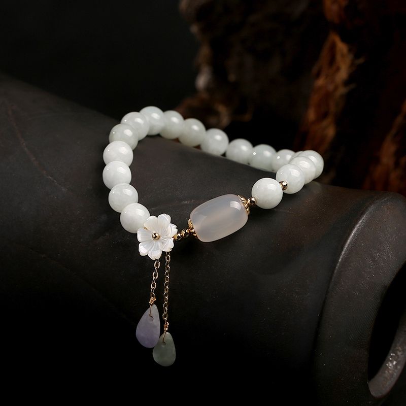 Natural Light Green Jade Bead Bracelet for Luck