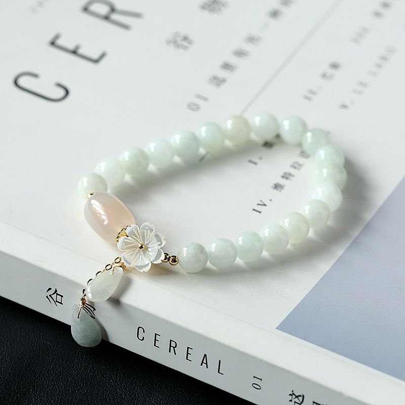 Natural Light Green Jade Bead Bracelet for Luck
