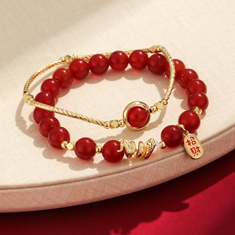 Red Agate Fu Bracelet Set