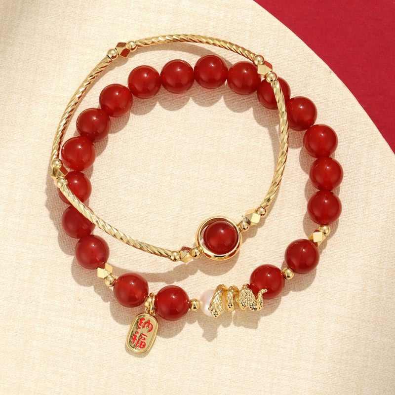 Red Agate Fu Bracelet Set