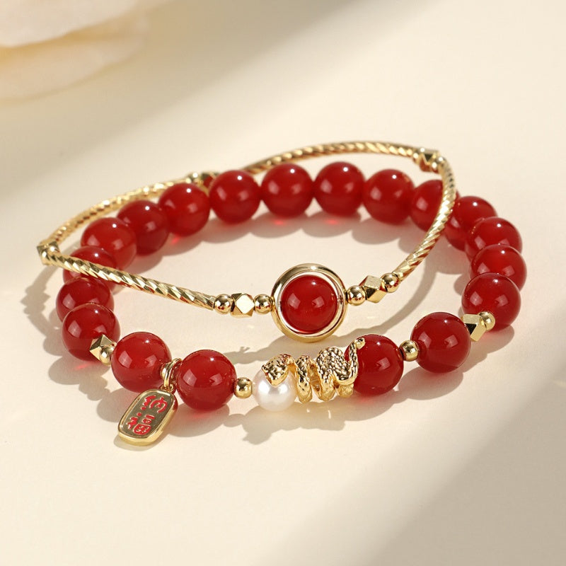 Red Agate Fu Bracelet Set