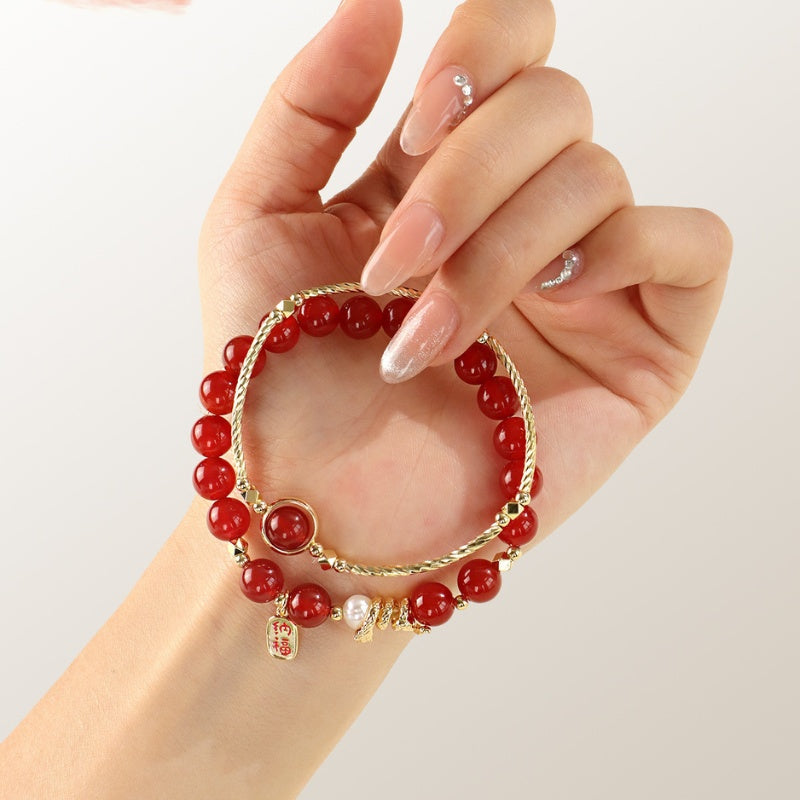 Red Agate Fu Bracelet Set