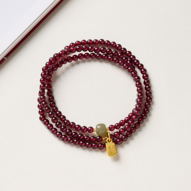 Red Garnet Beads Fu Wealth Bracelet