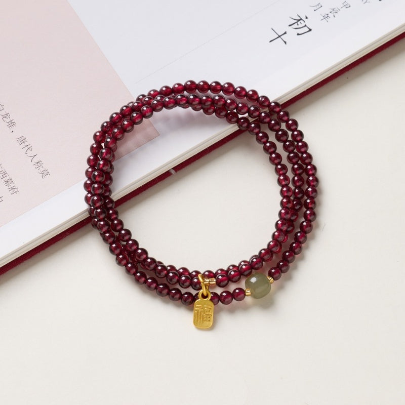 Red Garnet Beads Fu Wealth Bracelet