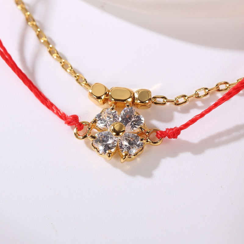 Red String Lucky Clover Bracelet