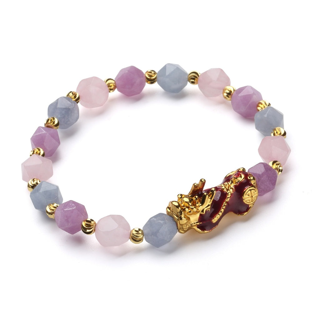 The Prosperity Bracelet - Amethyst, Aquamarine, Rose Quartz Pixiu