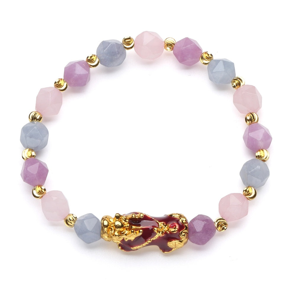 The Prosperity Bracelet - Amethyst, Aquamarine, Rose Quartz Pixiu