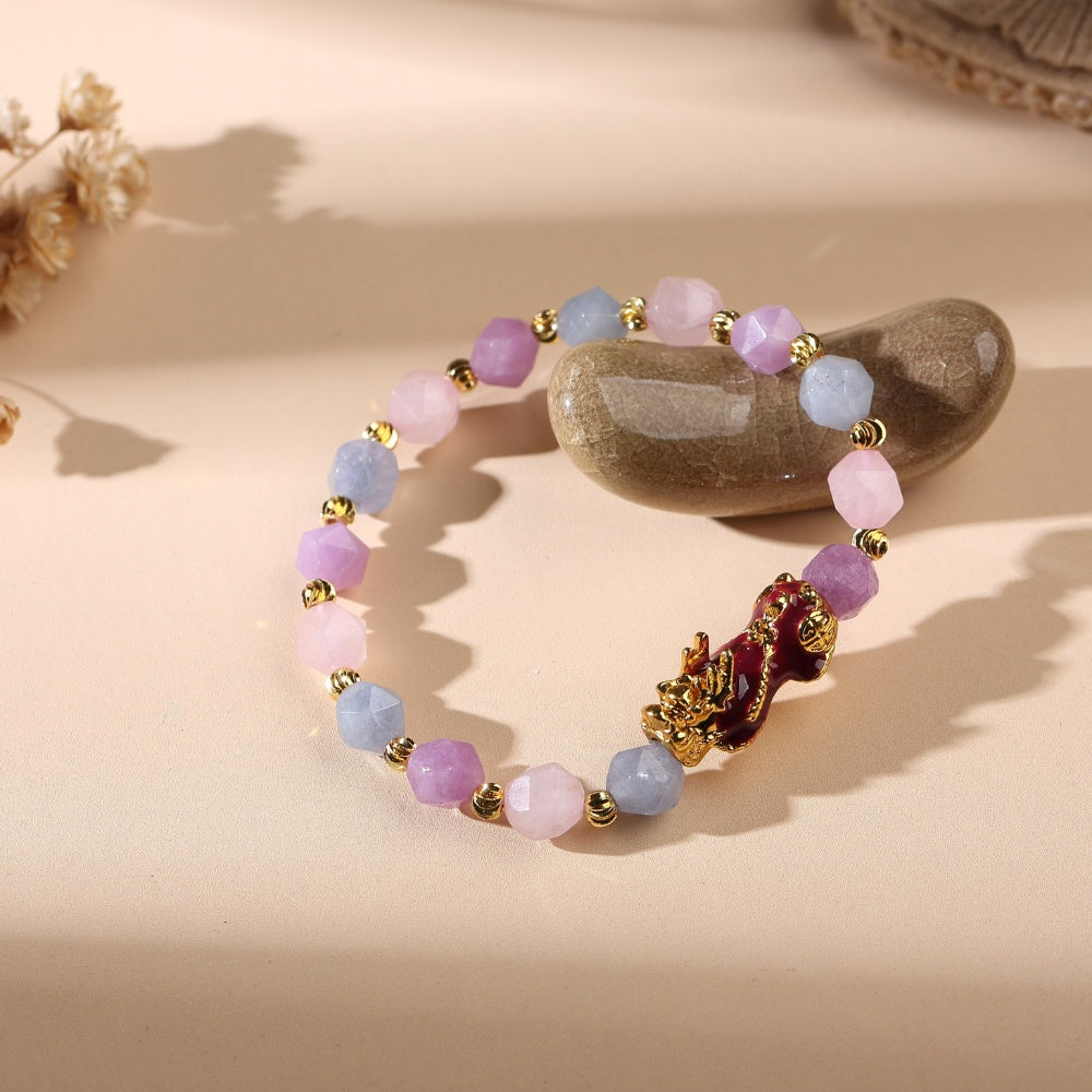 The Prosperity Bracelet - Amethyst, Aquamarine, Rose Quartz Pixiu