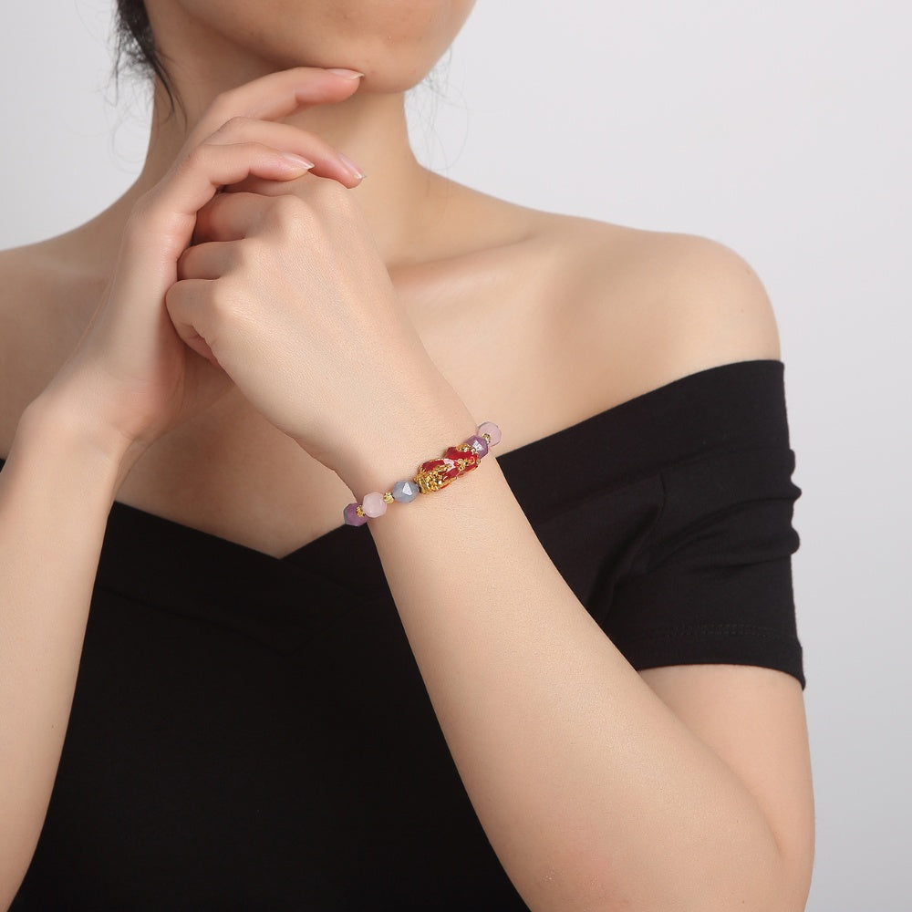 The Prosperity Bracelet - Amethyst, Aquamarine, Rose Quartz Pixiu