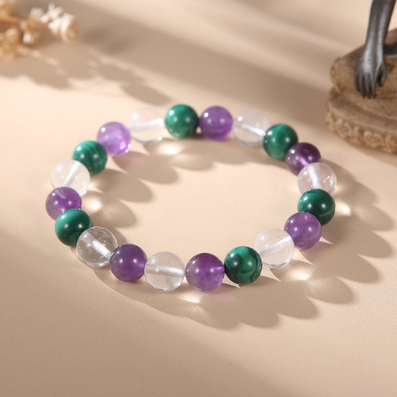 Triple Healing Bracelet – Amethyst, Malachite, Clear Quartz