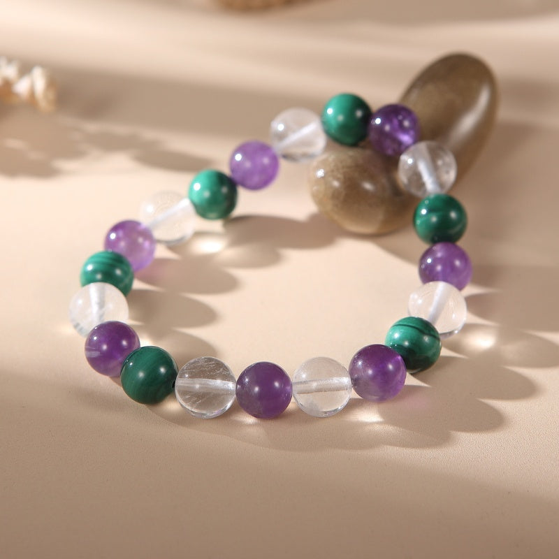 Triple Healing Bracelet – Amethyst, Malachite, Clear Quartz